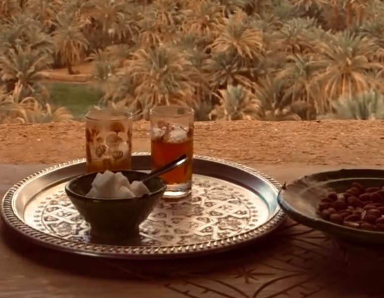 Moroccan mint tea served on a traditional tray