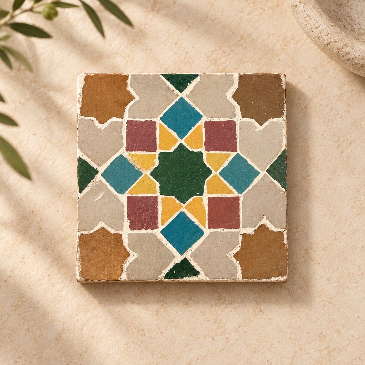 A finished handmade zellige tile